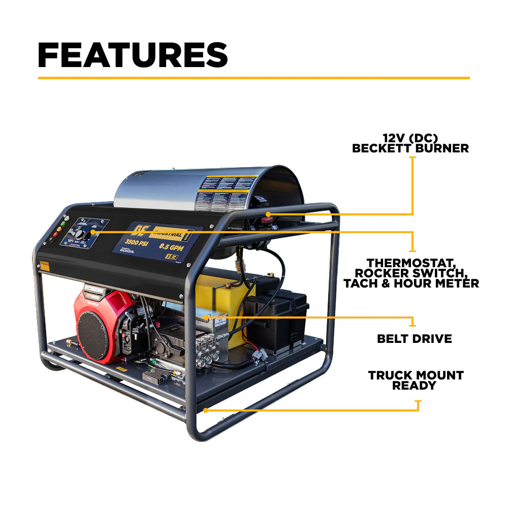 3,500 PSI 5.6GPM Hot Water Pressure Washer Honda GX690 Engine and General Triplex Pump - HW3524HG12V