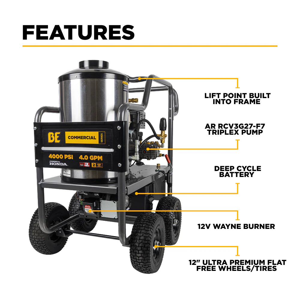 4,000 PSI - 4.0 GPM Hot Water Pressure Washer with Honda GX390 Engine and Comet Triplex Pump - HW4013HC