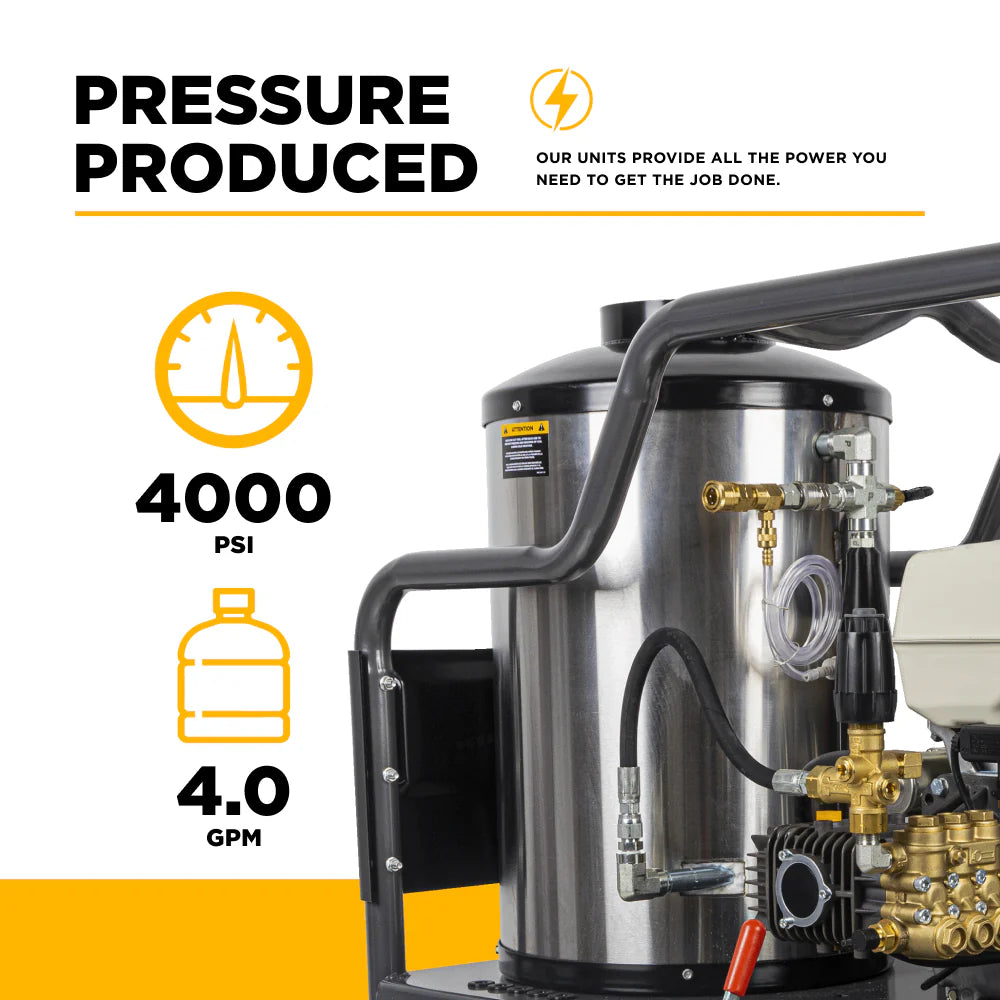 4,000 PSI - 4.0 GPM Hot Water Pressure Washer with Honda GX390 Engine and Comet Triplex Pump - HW4013HC